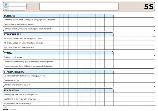 Lean 5S checklista för uppföljning/audit av ordning och reda
